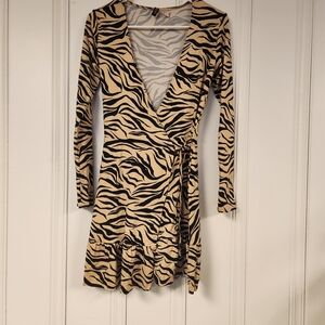 Divided Zebra Print Long Sleeve Dress